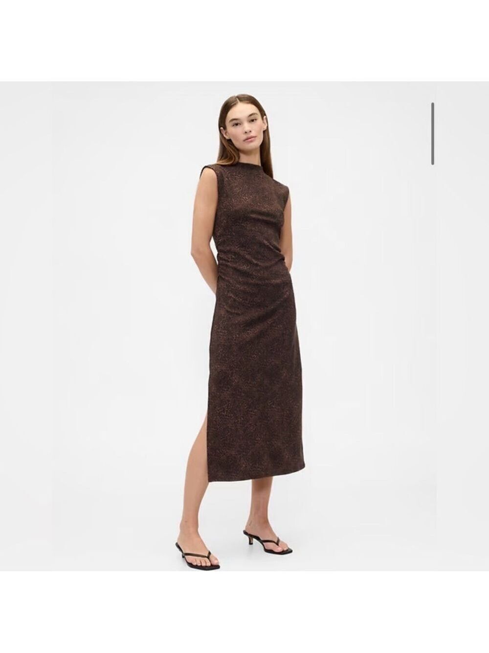 Gap Modern Ribbed Mockneck Leopard Print Midi Dress NWOT M Mobwife Boho Office